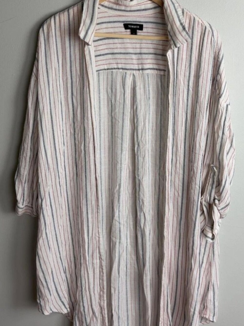 Torrid Striped Oversized Shirt Kimono Plus Size 1 Red White & Blue 🇺🇸 Women’s